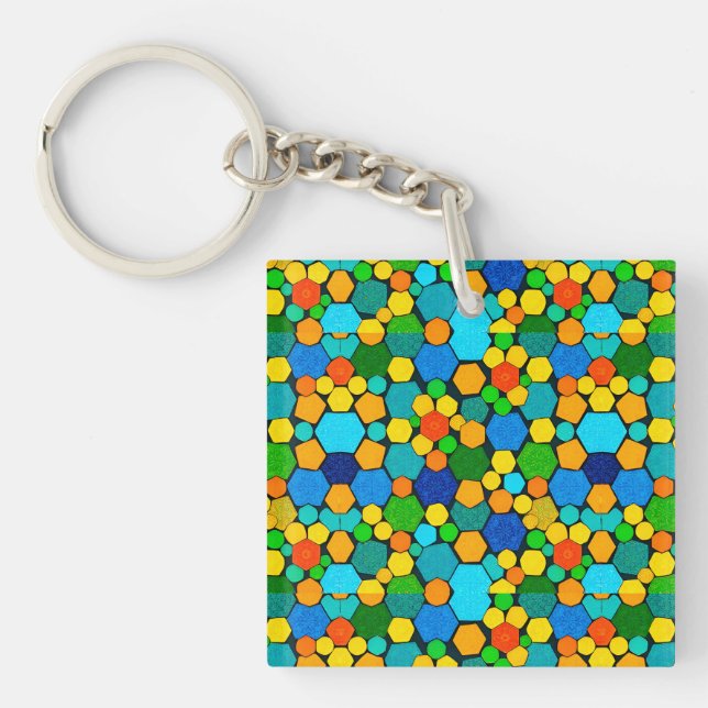 Abstract Geometric Mosaic Pattern Keychain (Front)