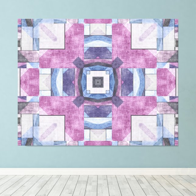 Abstract Geometric Mosaic Purple, Blue, and Gray Canvas Print (Insitu(Wood Floor))