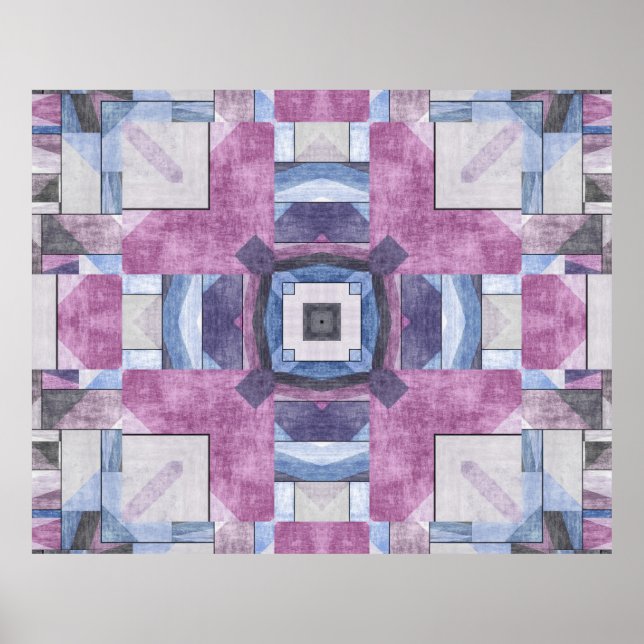 Abstract Geometric Mosaic Purple, Blue, and Gray Poster (Front)
