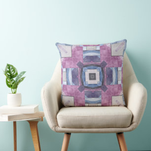 Abstract Geometric Mosaic Purple, Blue, and Gray Throw Pillow