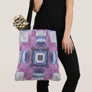 Abstract Geometric Mosaic Purple, Blue, and Gray Tote Bag