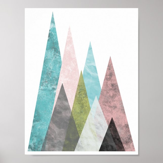 Abstract Geometric Mountains 2, turquoise & pink Poster (Front)