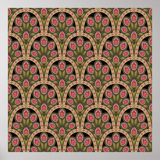abstract Geometric mughal motif flower patternart, Poster (Front)