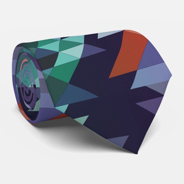 Abstract Geometric Navy Blue Green Brown Elegant Neck Tie (Rolled)