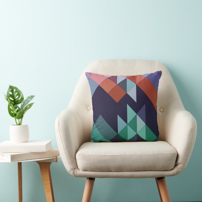 Abstract Geometric Navy Blue Green Brown Elegant  Throw Pillow (Chair)