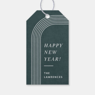 Abstract Geometric New Year's Gift Tag - Teal
