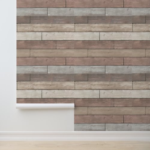 Abstract Geometric Old Hard Wood Strip Plank  Wallpaper