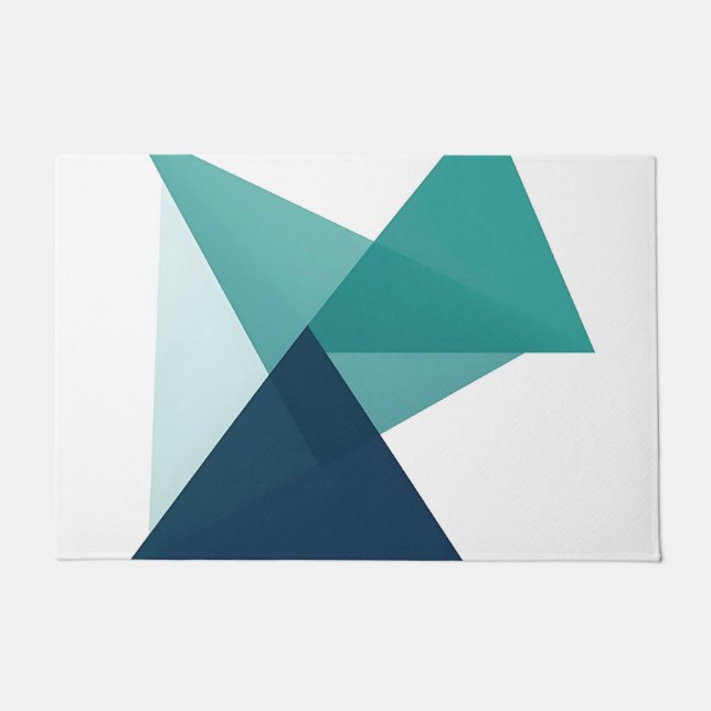 Abstract Geometric Origami Teal Blue Doormat (Front)
