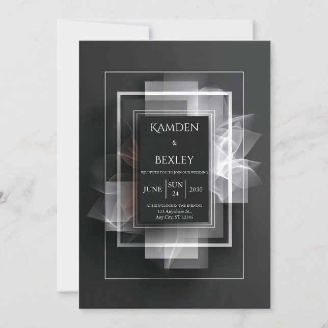 Abstract Geometric Overlap Black Wedding Invitation (Front)