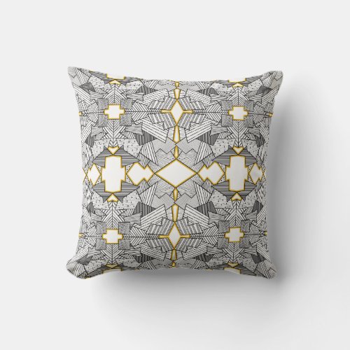 Abstract Geometric Overlap  Silver and Gold Throw Pillow