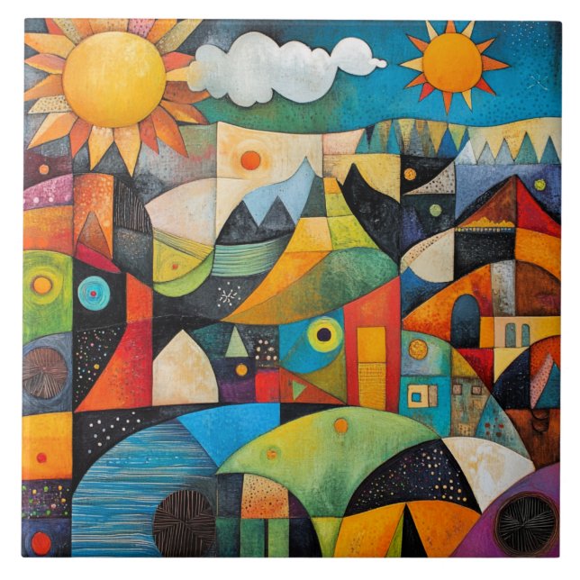 Abstract Geometric Painting Ceramic Tile (Front)