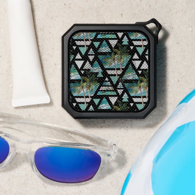 Abstract Geometric Palms & Waves Pattern Bluetooth Speaker (Insitu(Beach))