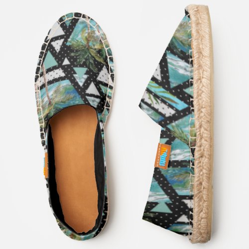 Abstract Geometric Palms  Waves Pattern Espadrilles