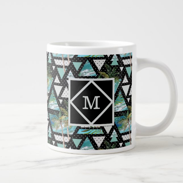 Abstract Geometric Palms & Waves Pattern Giant Coffee Mug (Right)