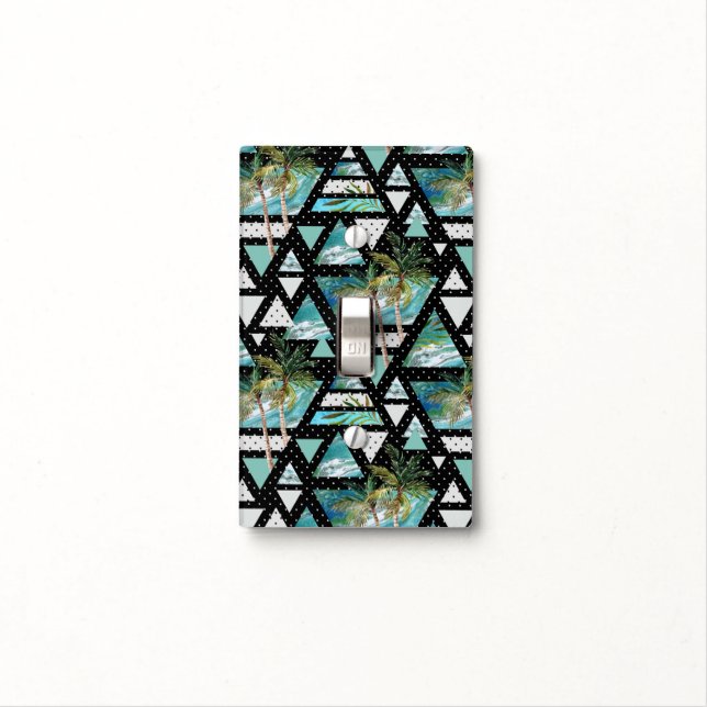 Abstract Geometric Palms & Waves Pattern Light Switch Cover (In Situ)
