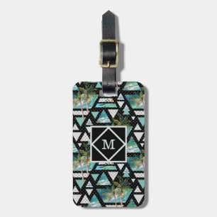 Abstract Geometric Palms & Waves Pattern Luggage Tag