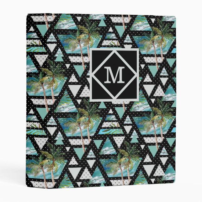 Abstract Geometric Palms & Waves Pattern Mini Binder (Front/Spine)