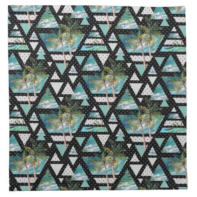Abstract Geometric Palms & Waves Pattern Napkin (Front)