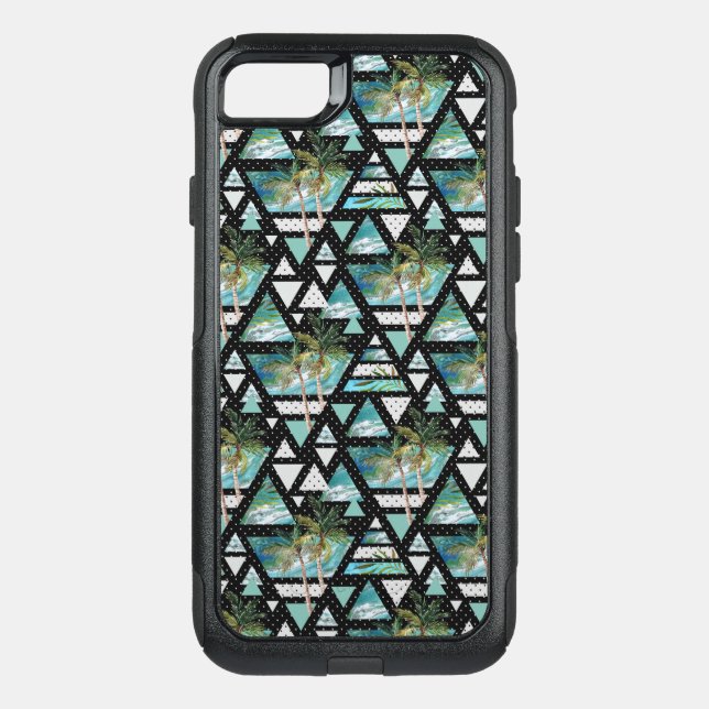 Abstract Geometric Palms & Waves Pattern Otterbox iPhone Case (Back)