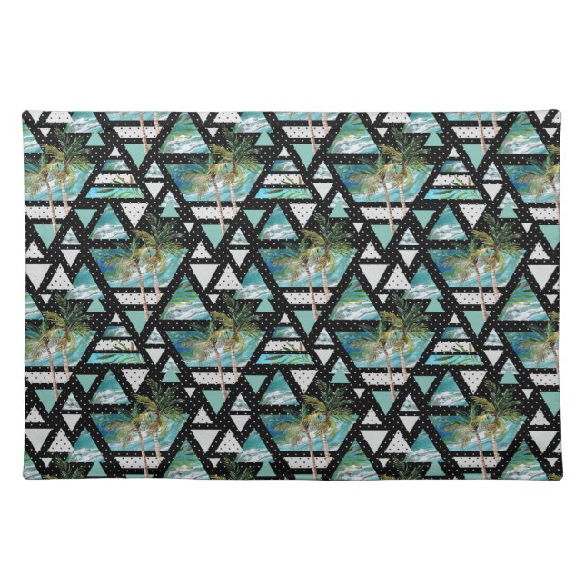 Abstract Geometric Palms & Waves Pattern Placemat (Front)