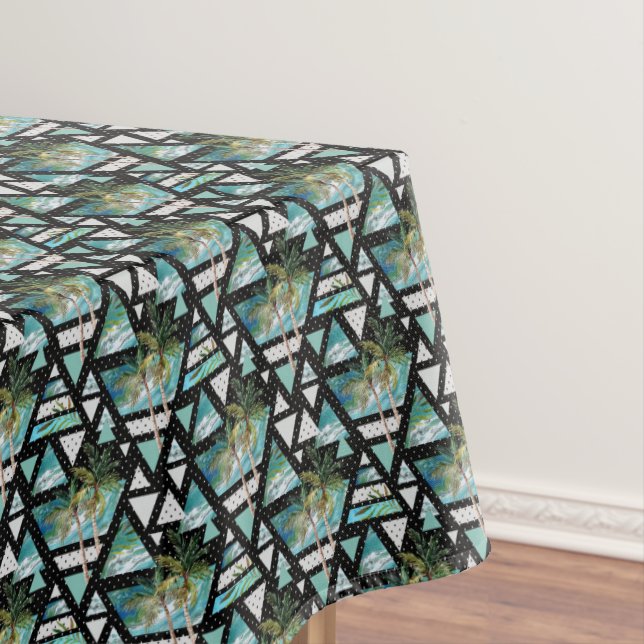 Abstract Geometric Palms & Waves Pattern Tablecloth (In Situ)