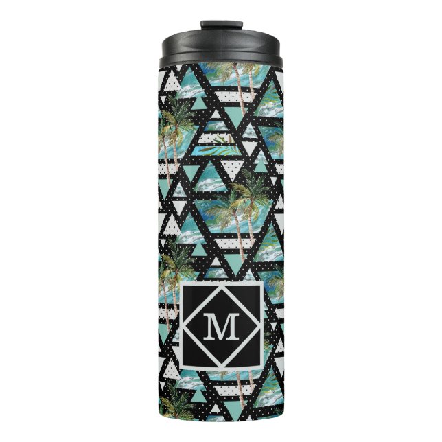 Abstract Geometric Palms & Waves Pattern Thermal Tumbler (Front)