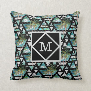 Abstract Geometric Palms & Waves Pattern Throw Pillow