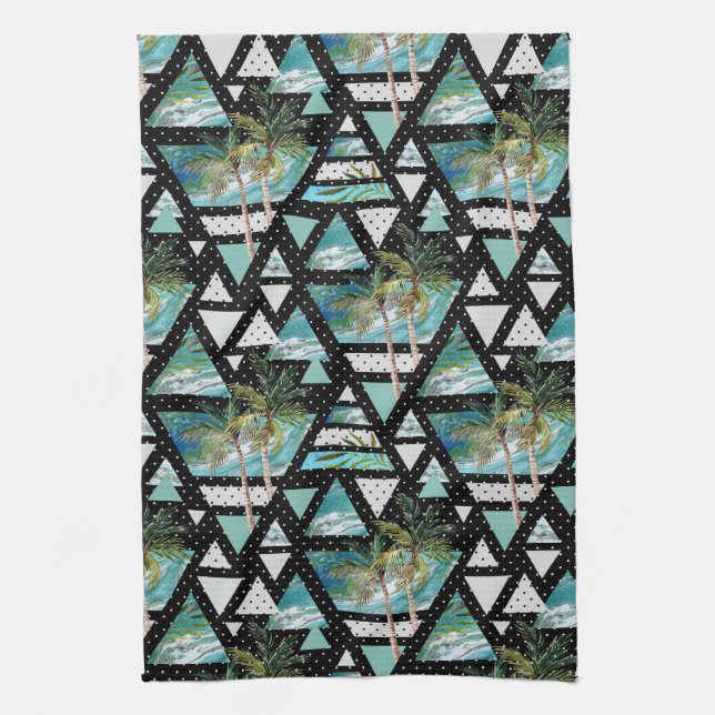 Abstract Geometric Palms & Waves Pattern Towel (Vertical)