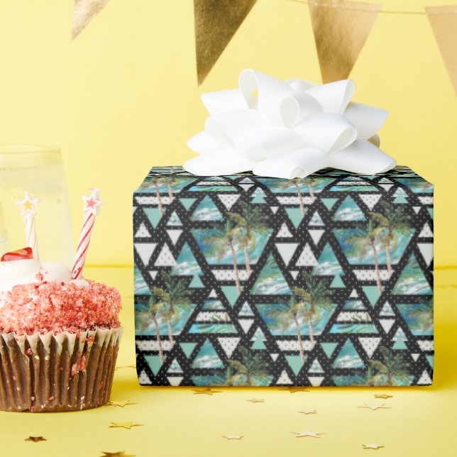 Abstract Geometric Palms & Waves Pattern Wrapping Paper (Birthday Party)
