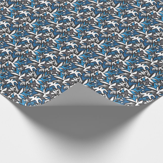 abstract, geometric, pattern, black and blue throw wrapping paper (Corner)