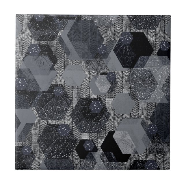 Abstract geometric pattern, black and gray .  ceramic tile (Front)