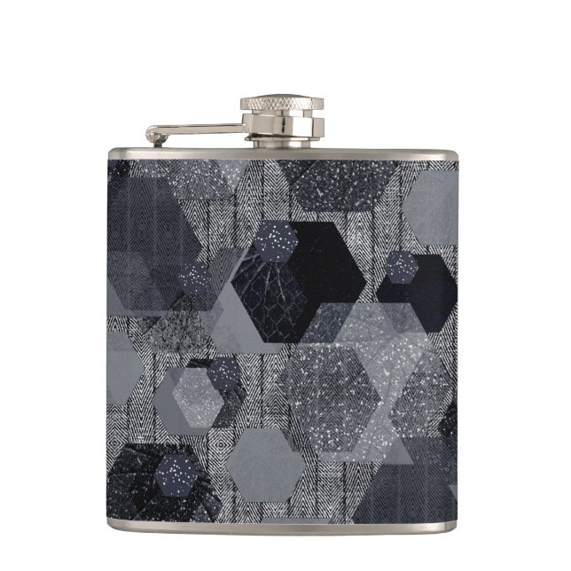 Abstract geometric pattern, black and gray .  flask (Front)
