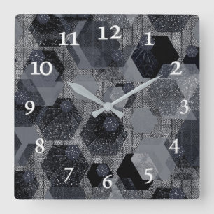 Abstract geometric pattern, black and gray .  square wall clock