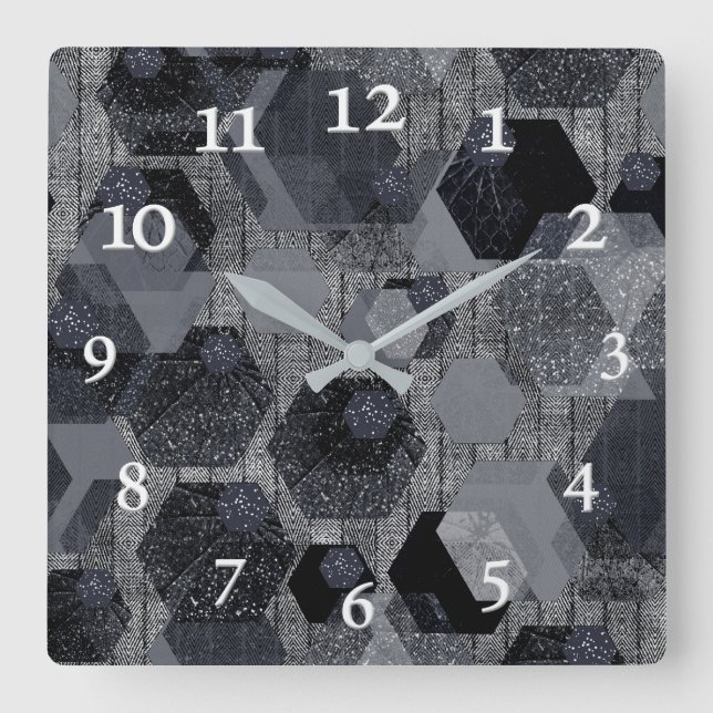 Abstract geometric pattern, black and gray .  square wall clock (Front)