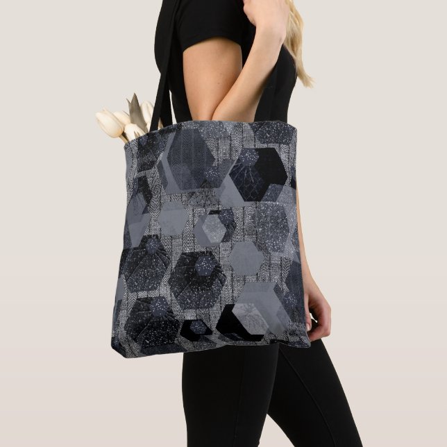 Abstract geometric pattern, black and gray . tote bag (Close Up)