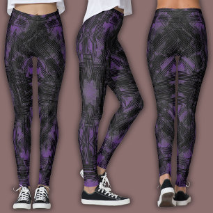 Abstract Geometric Pattern   Black and Purple Leggings