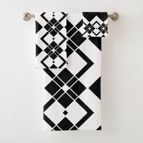 Abstract geometric pattern _ black and white bath towel set