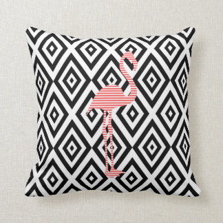 Abstract geometric pattern - black - pink flamingo throw pillow