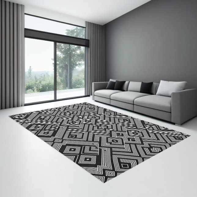 Abstract Geometric Pattern Black White Stripe Line Rug (Insitu (Indoor 3))