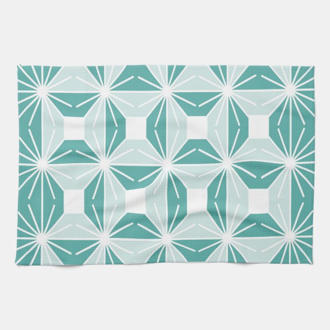 Abstract geometric pattern - blue and white. kitchen towel (Horizontal)