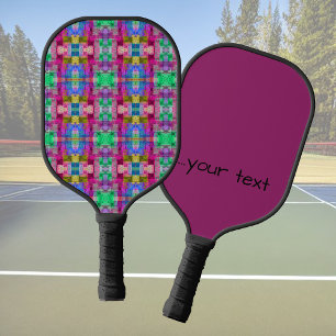 Abstract geometric pattern, blue, pink, custom pickleball paddle