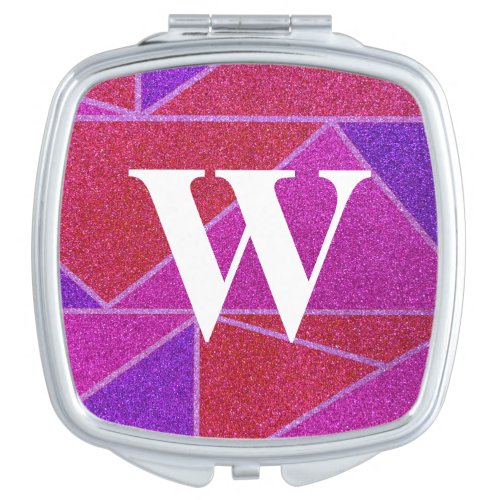 Abstract Geometric Pattern Glitter Colors Monogram Compact Mirror