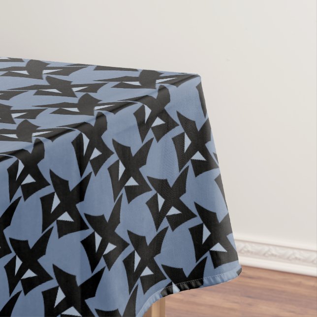 Abstract geometric pattern gray blue tablecloth (In Situ)