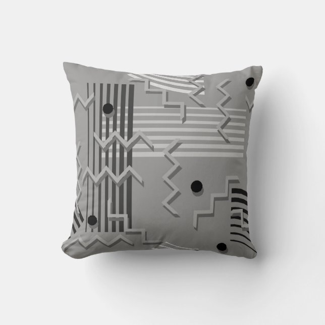 Abstract Geometric Pattern Gray Pillow (Front)