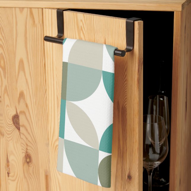 Abstract Geometric Pattern Green Teal Kitchen Towel (Thirds Fold)