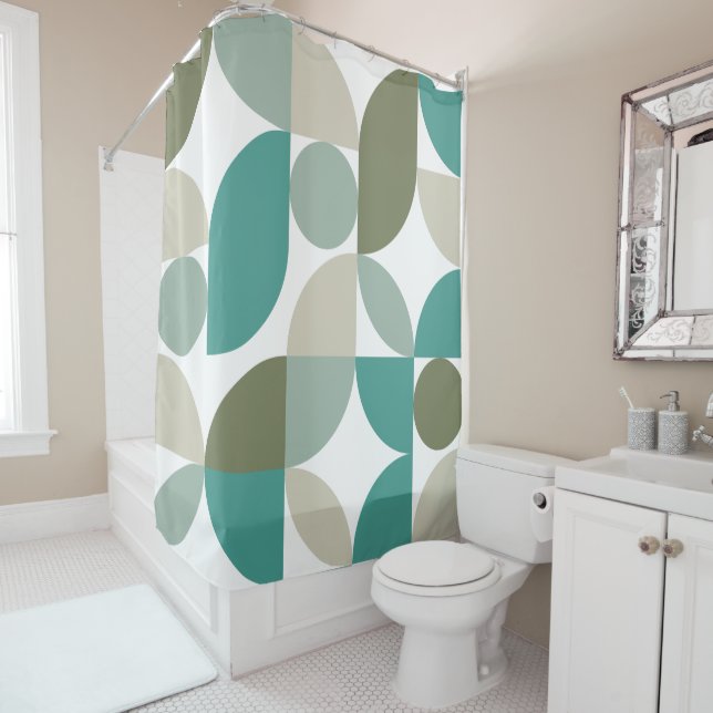 Abstract Geometric Pattern Green Teal Shower Curtain (In Situ)