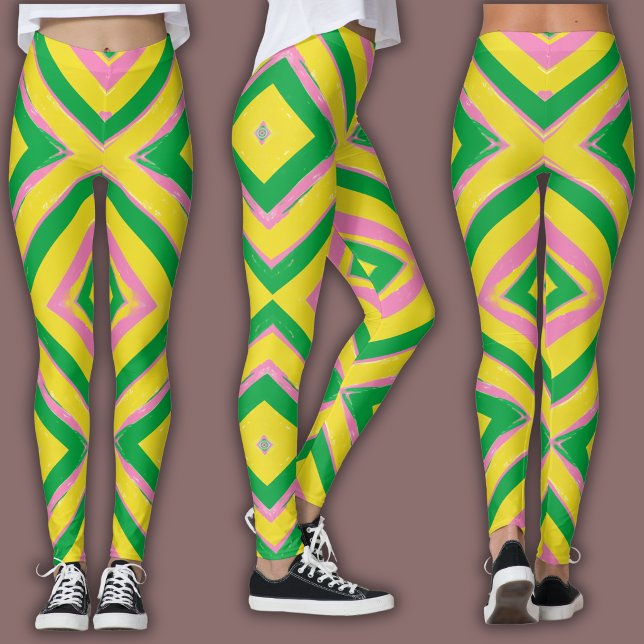 Abstract Geometric Pattern | Green, Yellow & Pink Leggings (Creator Uploaded)