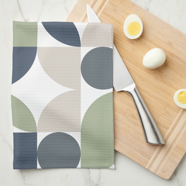 Abstract Geometric Pattern Grey Green Mid Century Kitchen Towel (Quarter Fold)