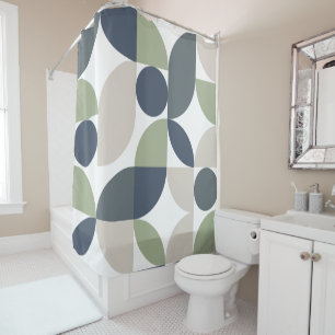 Abstract Geometric Pattern Grey Green Mid Century Shower Curtain