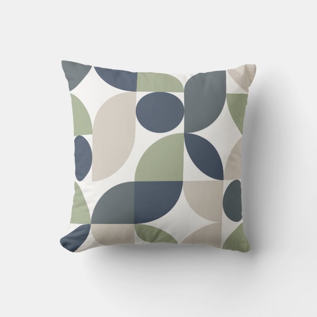 Abstract Geometric Pattern Grey Green Mid Century Throw Pillow (Front)